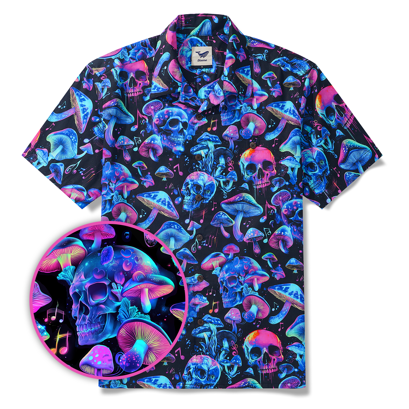 Herren Hawaii-Hemd Kurzarm Camp-Kragen 100% Baumwolle Blau Aloha Psychedelischer Groove