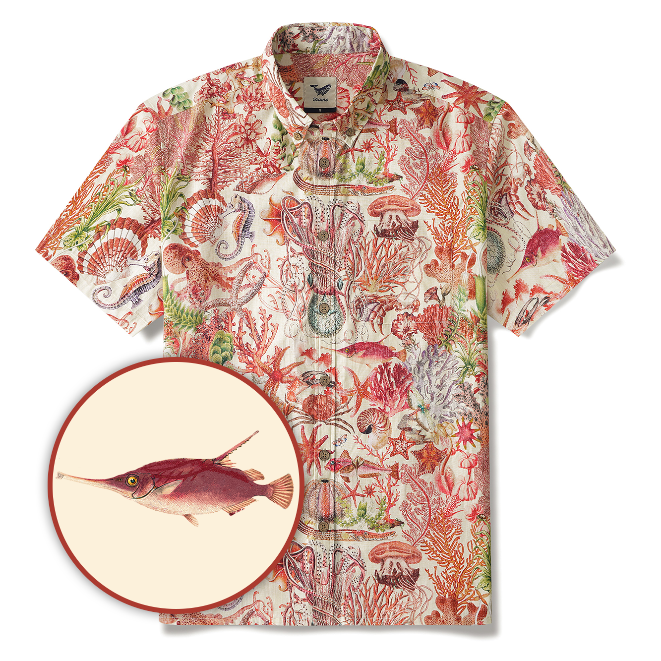 Traumhafte Meere 100% Baumwolle Herren Kurzarm Hemd mit Knöpfen Beige Aloha Hawaiian