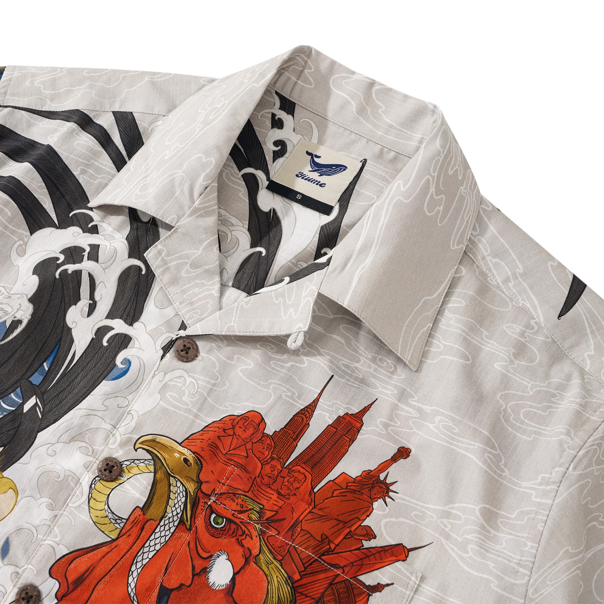 Chemise hawaïenne masculine 100% coton à manches courtes à manches courte à manches courte coq et chemise japonaise ukiyo-e