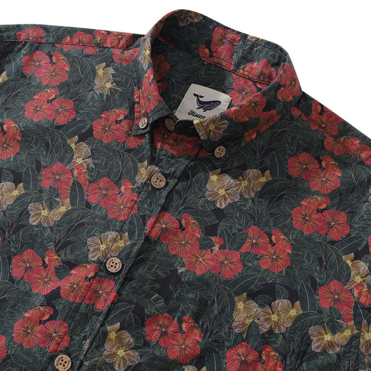 Floral print men's Hawaiian shirt, long sleeve, cotton, by Yiume