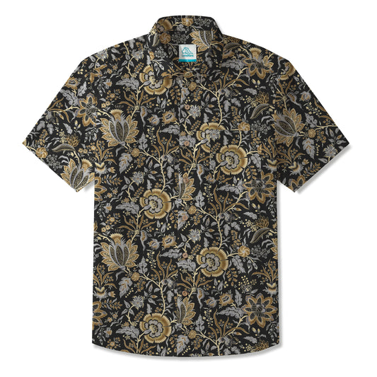 LeosWare® Men's Hawaiian Shirt Short Sleeve Button-up 100% Cotton Black Aloha Vintage Black Floral Coffee Mug