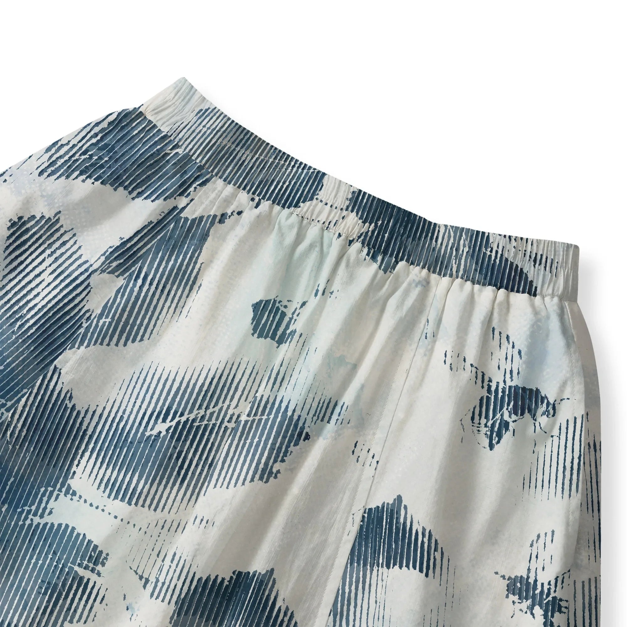 Blue floral print women's skirt, cotton, elastic waist, pockets