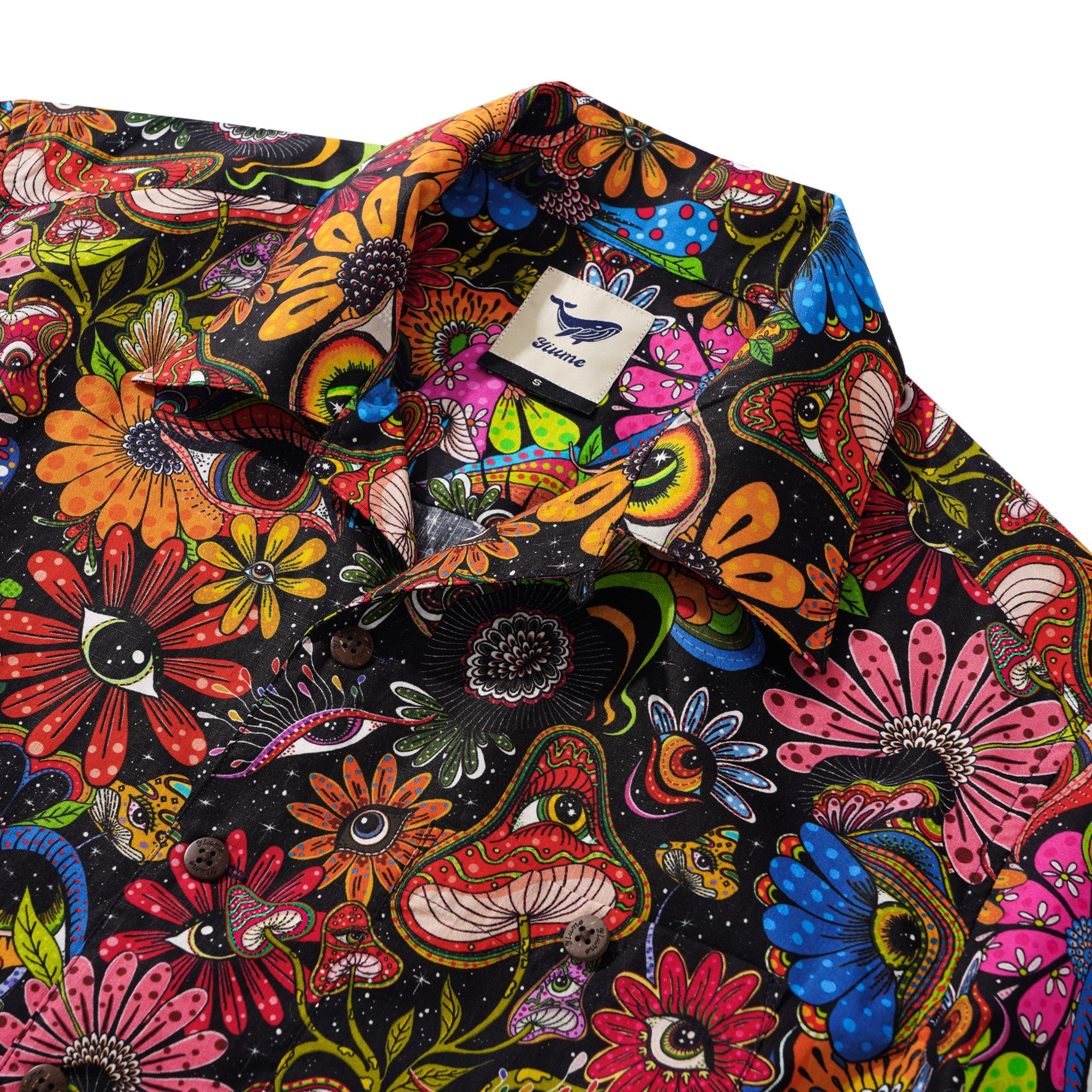 Men's Hawaiian Shirt Short Sleeve Camp Collar 100% Cotton Yellow Aloha Psychedelic Starry Hippie