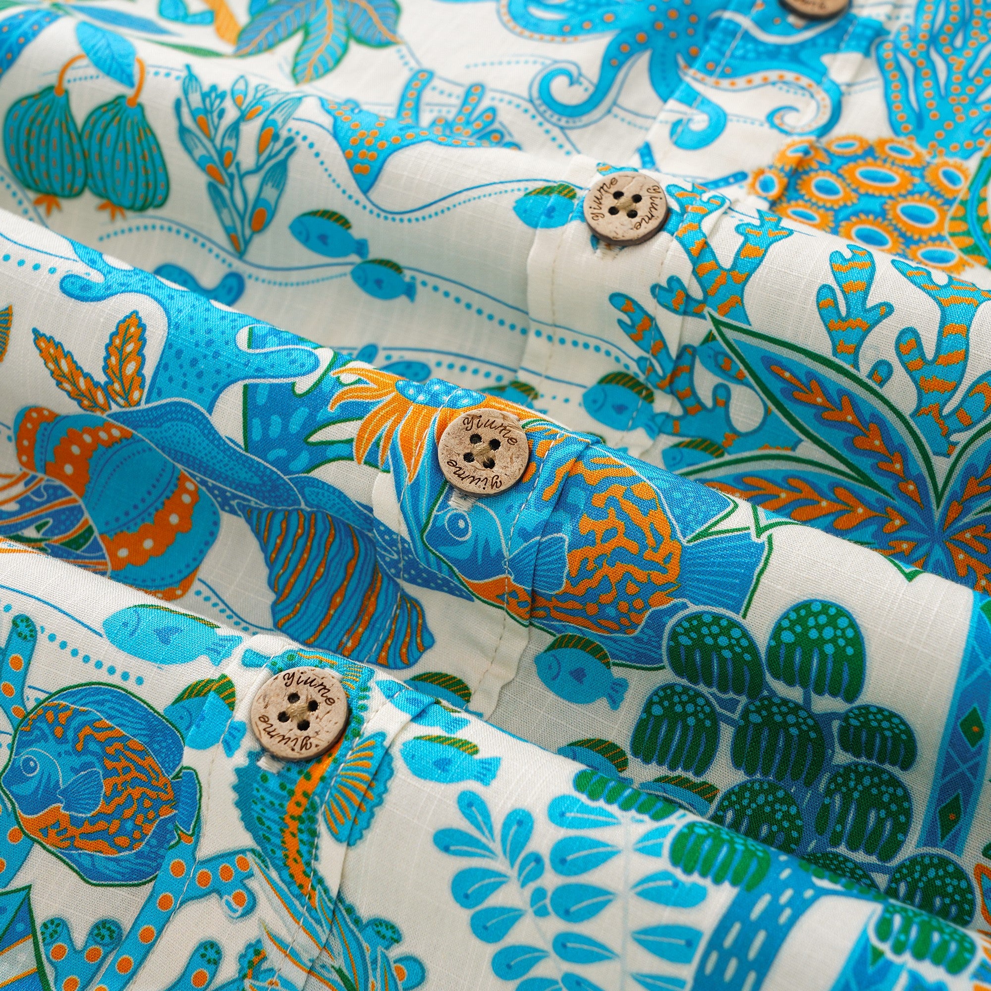 Herren-Hawaiian-Hemd Kurzärmel Button 100% Baumwollblau Aloha Fantasy Paradise