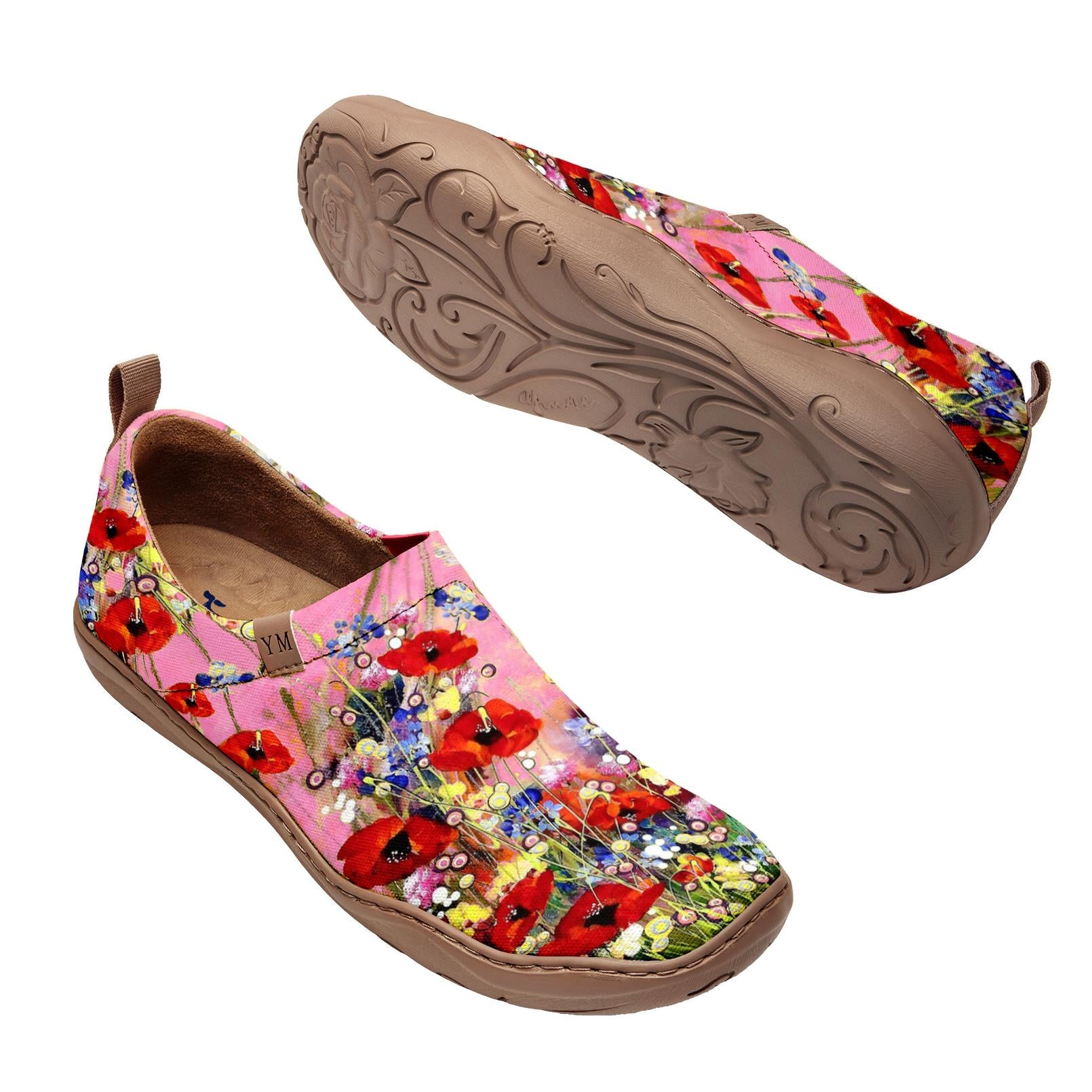 Yiume Femme's Art Slip-On Casual Tolevas Chaussures Wildflower Whisper Rose peint, 100% coton Rose Wildflowers