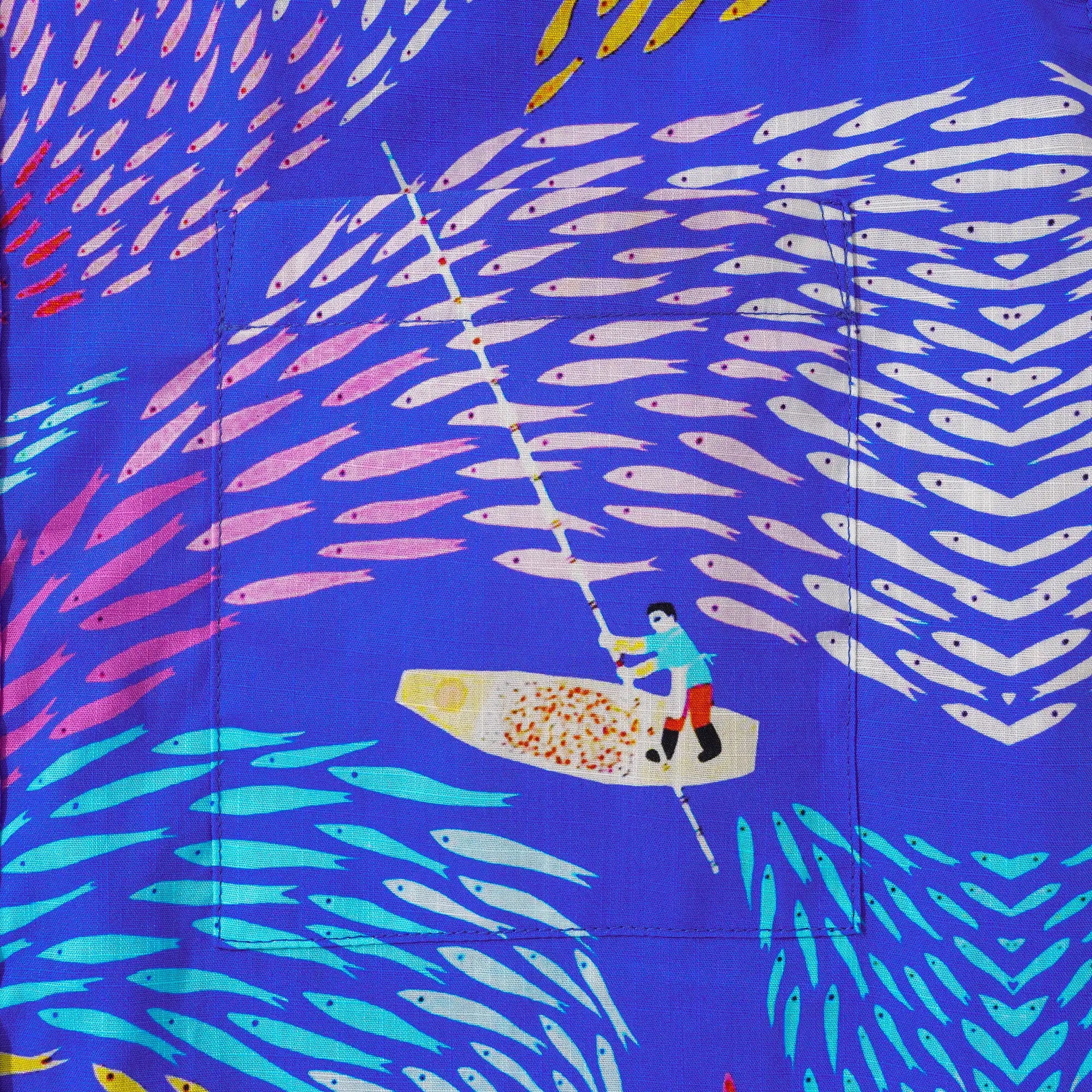 Men's Hawaiian Shirt Short Sleeve Button-down 100% Cotton Blue Aloha Dreamy Fish Light