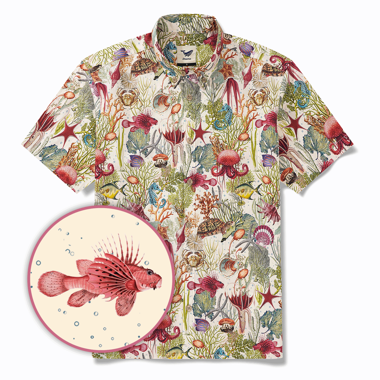 Chemise hawaïenne masculine à manches courtes à manches courtes 100% coton beige aloha océan rêverie