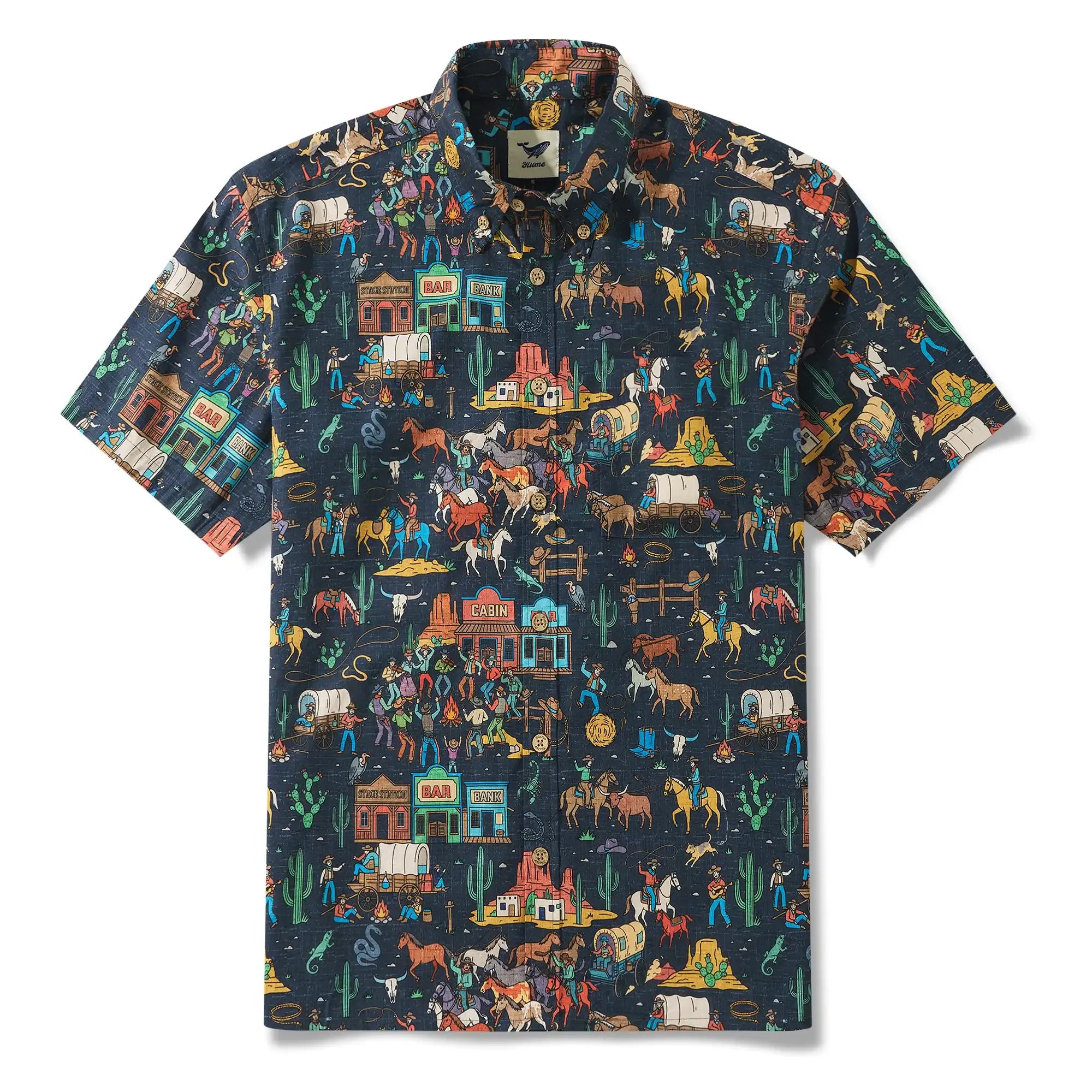 GO Subculture ALOHA SHIRT BLUE 3 L Men's Hawaiian Shirt Short Sleeve Button-down 100% Cotton Blue