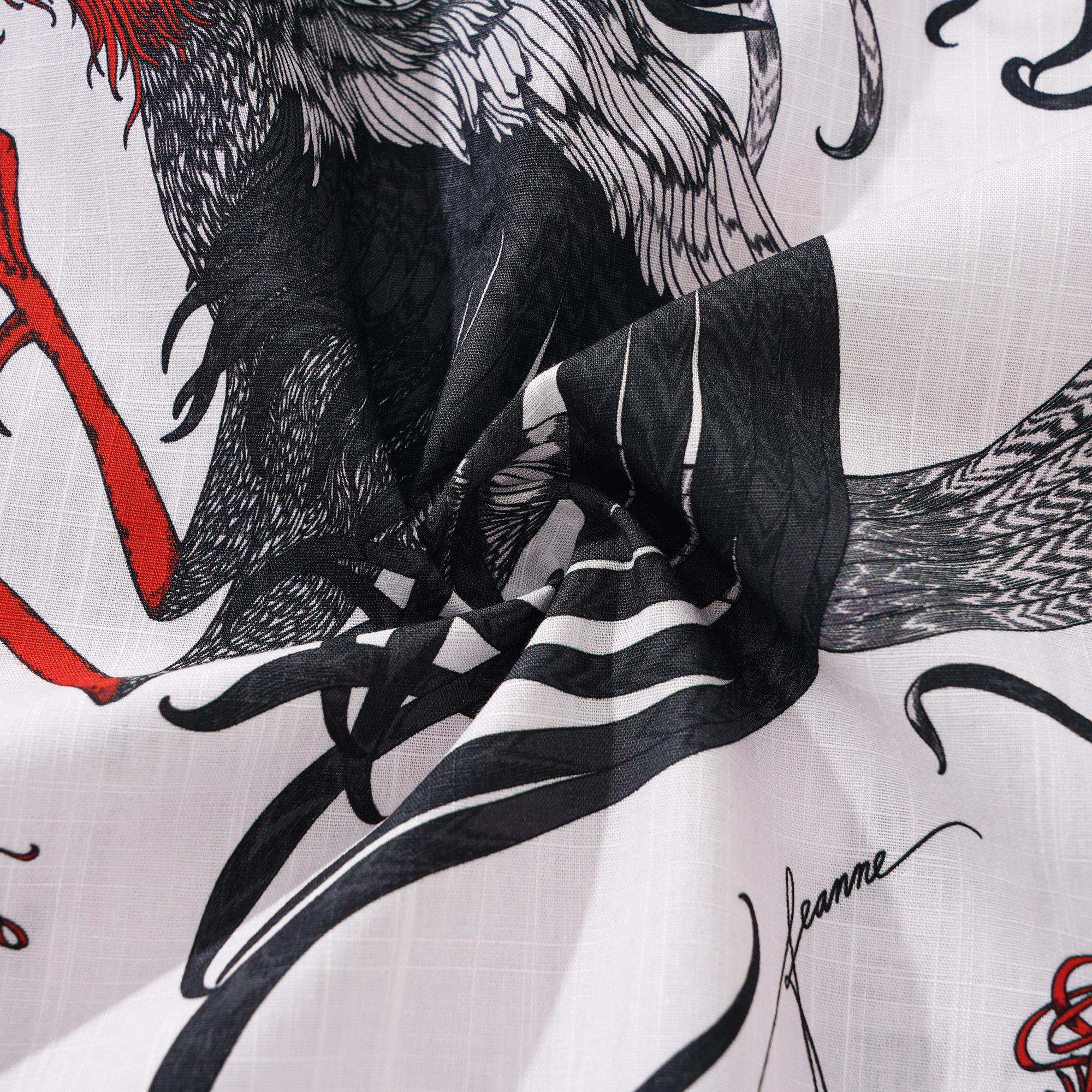 Men's Hawaiian Shirt Short Sleeve Button-down 100% Cotton Aloha Red - Crested Phantom By Feanne