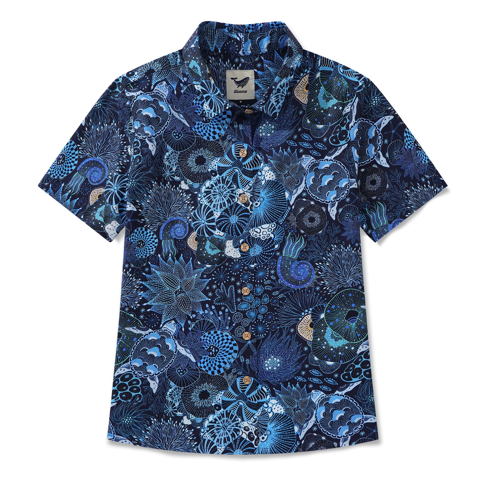 Women's Hawaiian Shirt Short Sleeve Button-up 100% Cotton Blue Aloha Reef Rules