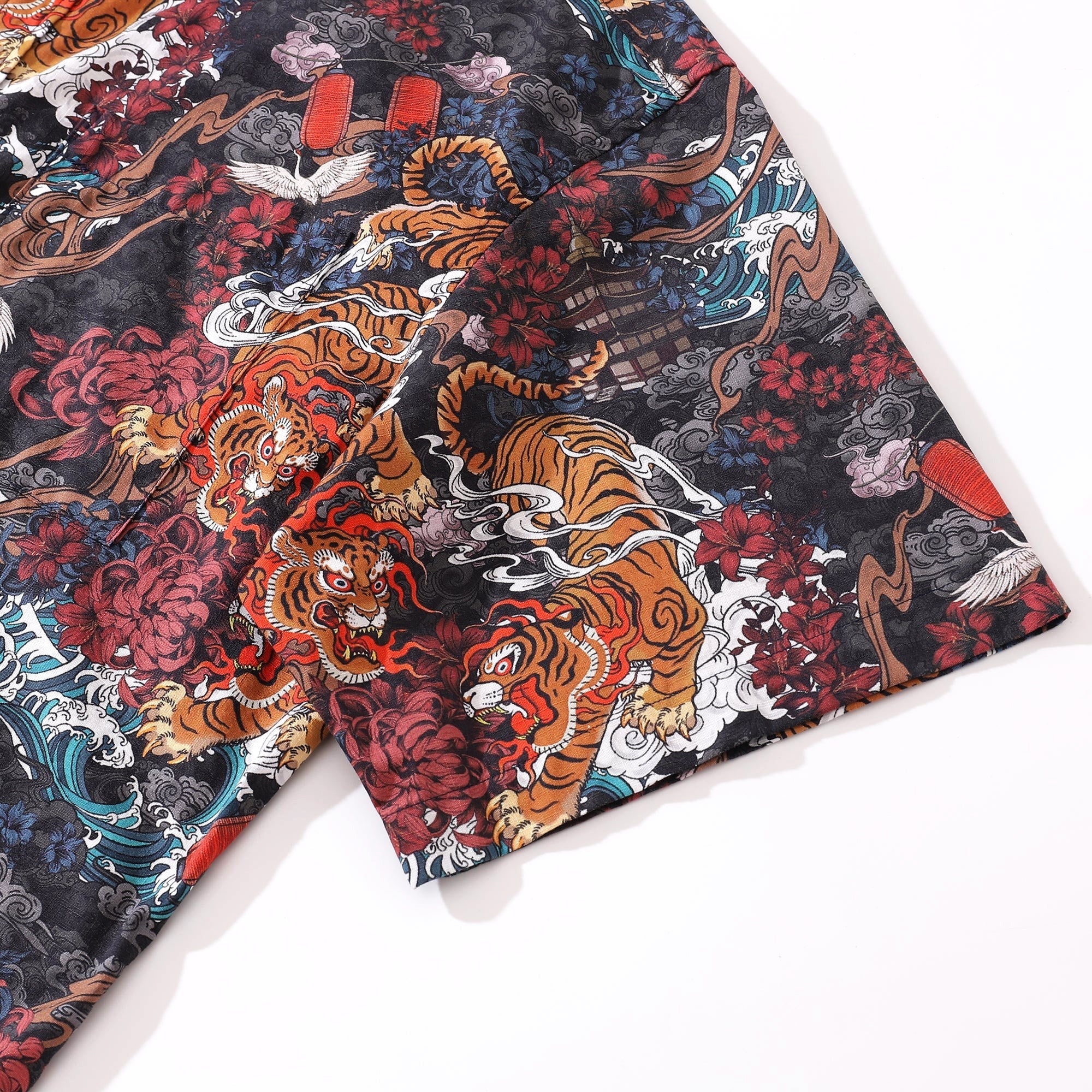 Herren Tiger Hemd 1950er Jahre Vintage Hawaiian Shirt für Herren Kurzarm Baumwolle Aloha Hemd