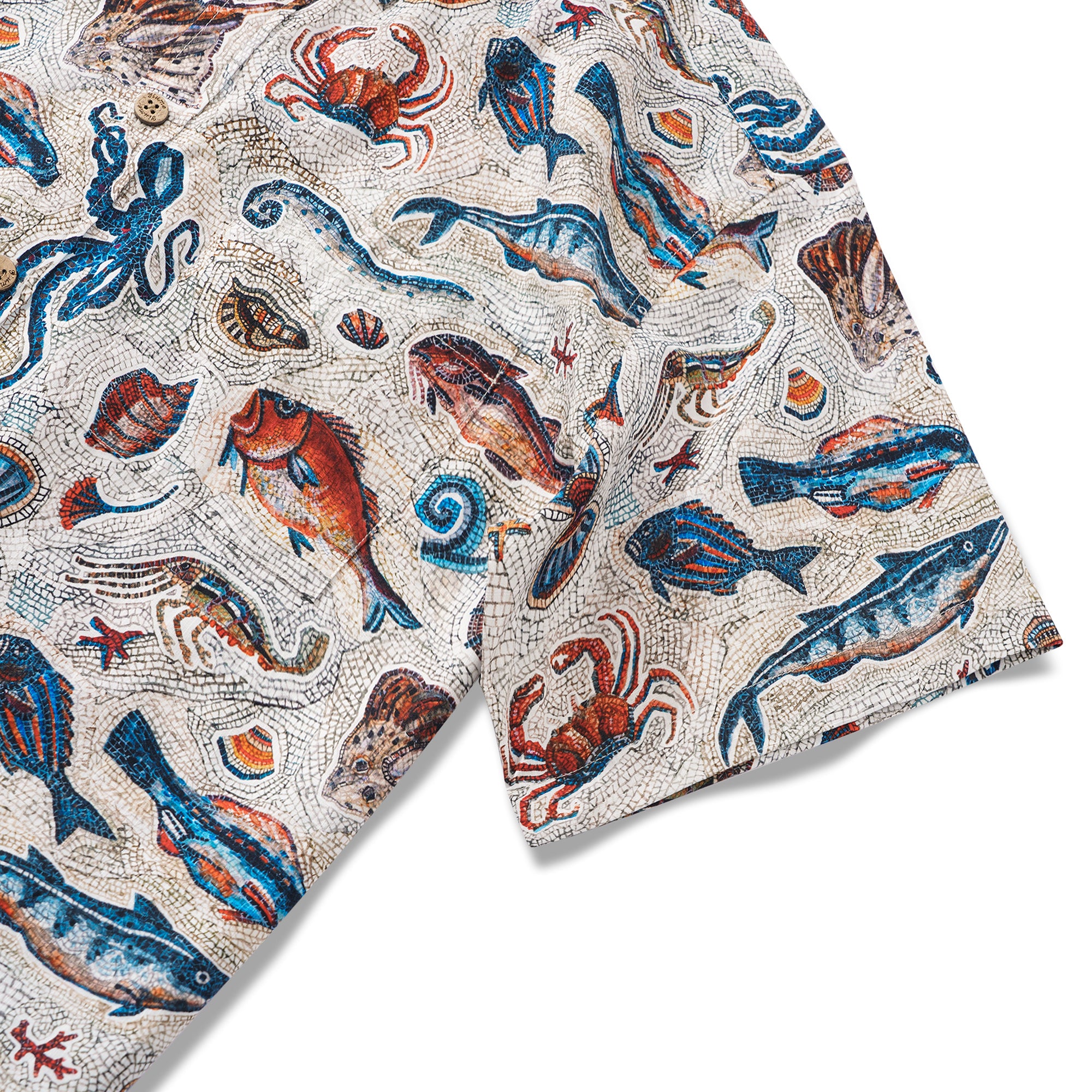 Men's Hawaiian Shirt Short Sleeve Button-down 100% Cotton Beige Aloha Seaside Mosaic