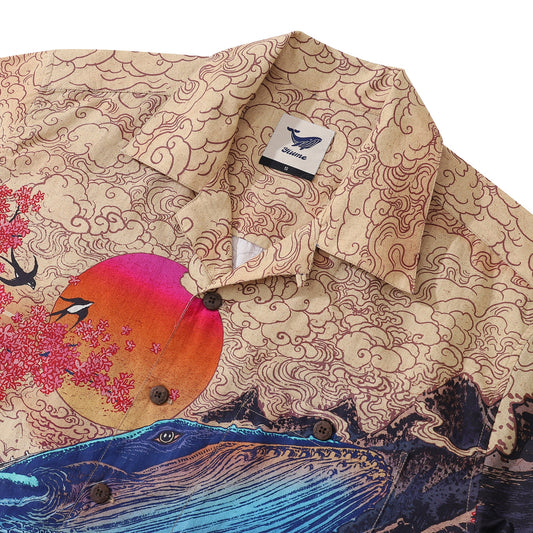 Yiume Ukiyo-e Hawaiian Shirt 100% Cotton Shirt For Men Camp Collar Aloha Shirt Ukiyo-e No6 By Rlon