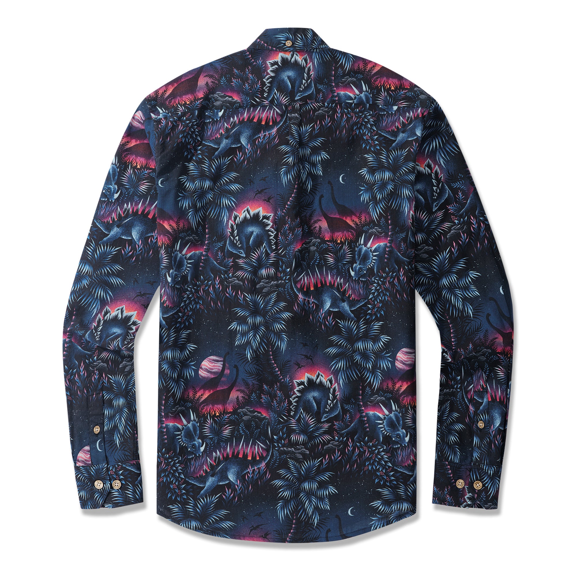 Men's Hawaiian Shirt Dinosaur Lagoon By Andrea Muller Cotton Button-down Long Sleeve Aloha Shirt