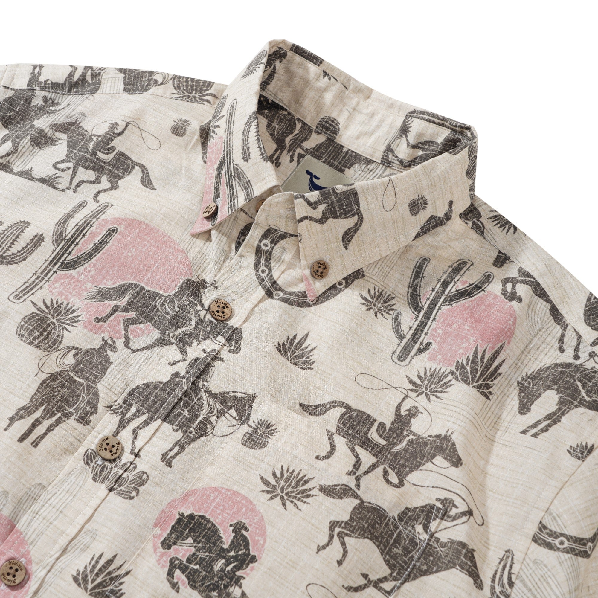 Men's Hawaiian Shirt Short Sleeve Button-down 100% Cotton Brown Aloha Western Cowboy