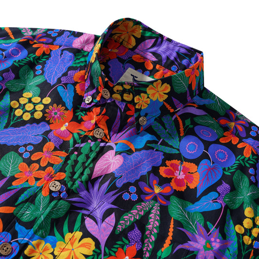 Chemise hawaïenne colorée pour hommes chemise à fleurs tropicales 100% coton bouton-bas