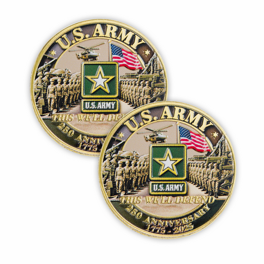 US Military 250th Anniversary commemorative coin with display box
