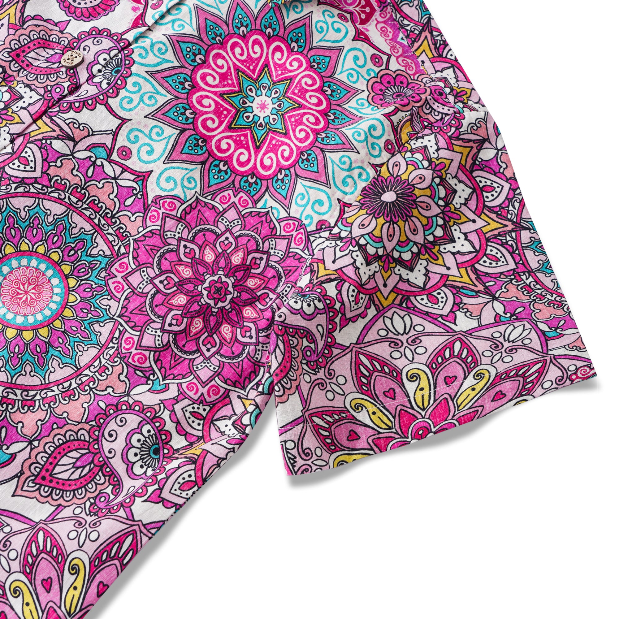 Valentine's Day Pink Mandala 100% Cotton Women's Short Sleeve Button-up Shirt Red Aloha Hawaiian