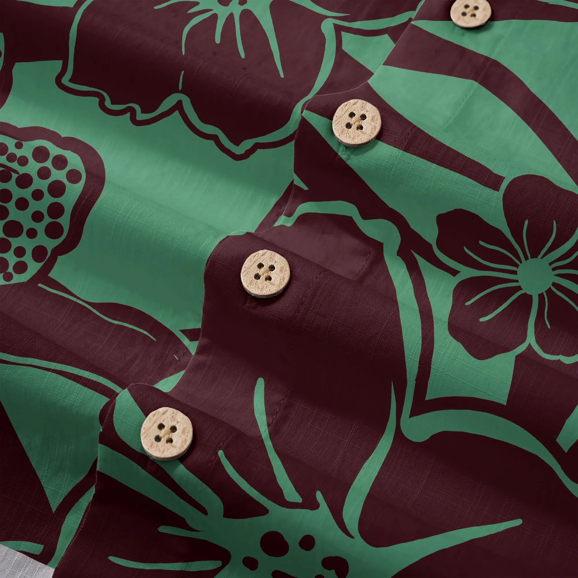 Green Hawaiian shirt with short sleeves and pocket