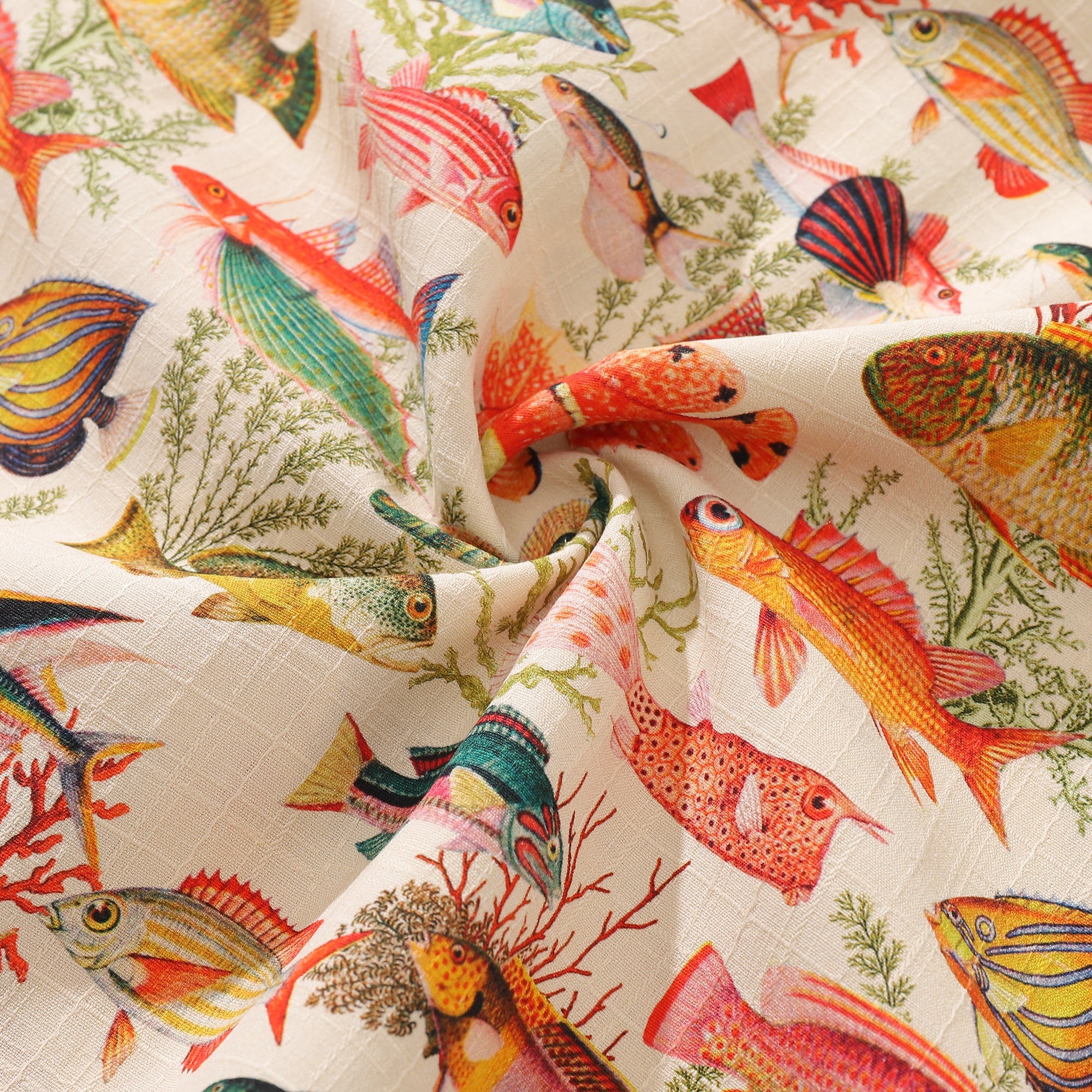 Chemise hawaïenne pour homme Imprimé de poissons de mer - Col camp, manches courtes, chemise Aloha - Soie