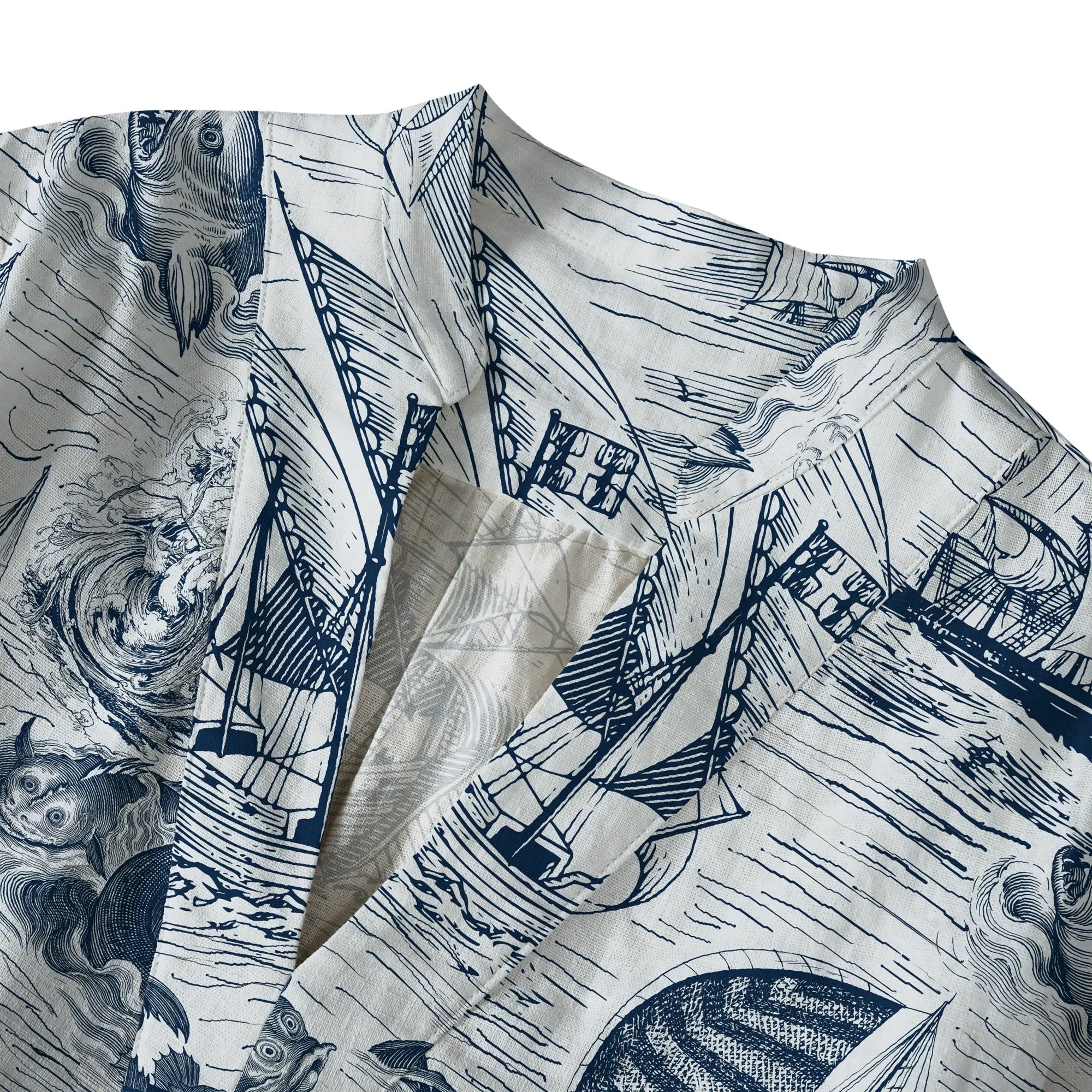Blue aloha women's blouse with sailboat and sea creatures
