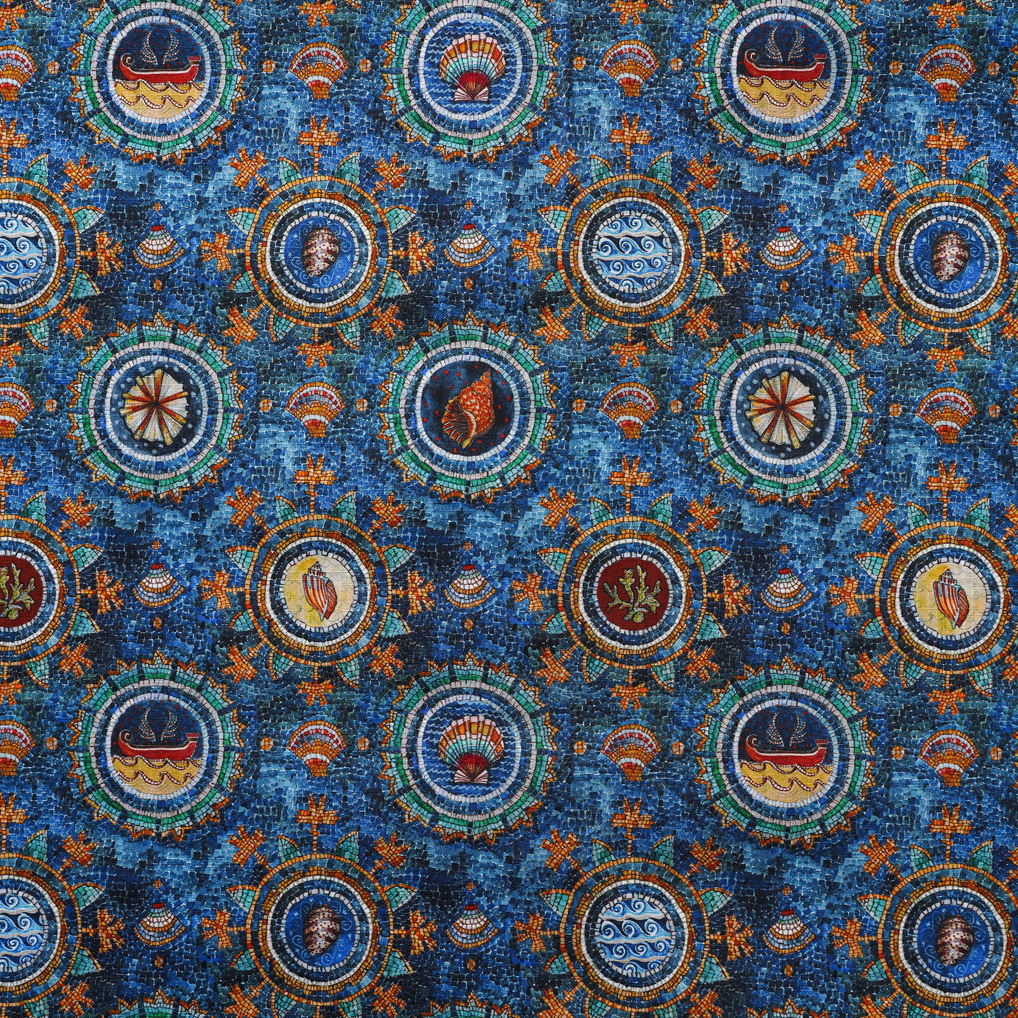 Herren-Hawaiian-Hemd Kurzärmel Button 100% Baumwollblau Aloha Shell Mosaic