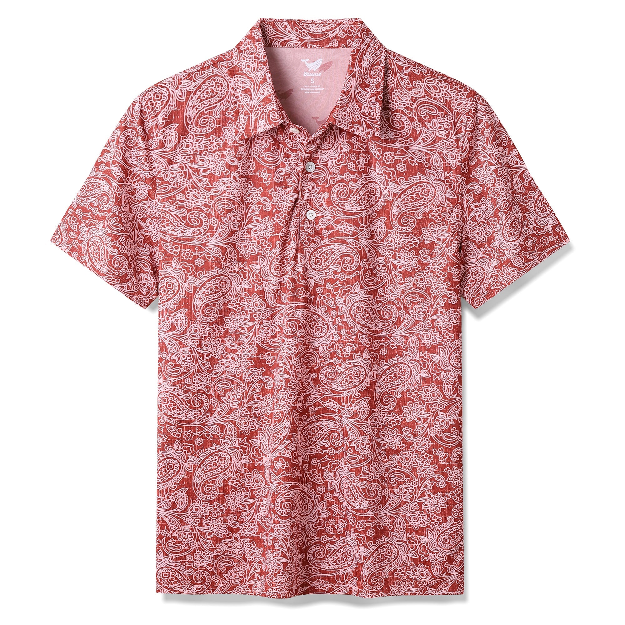 Men's Hawaiian Traces of Time Print Short Sleeve Polo Shirt - RED Traces Of Time - Red
