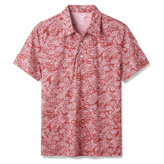 Polo à manches courtes pour hommes avec imprimé Hawaiian Traces of Time - ROUGE