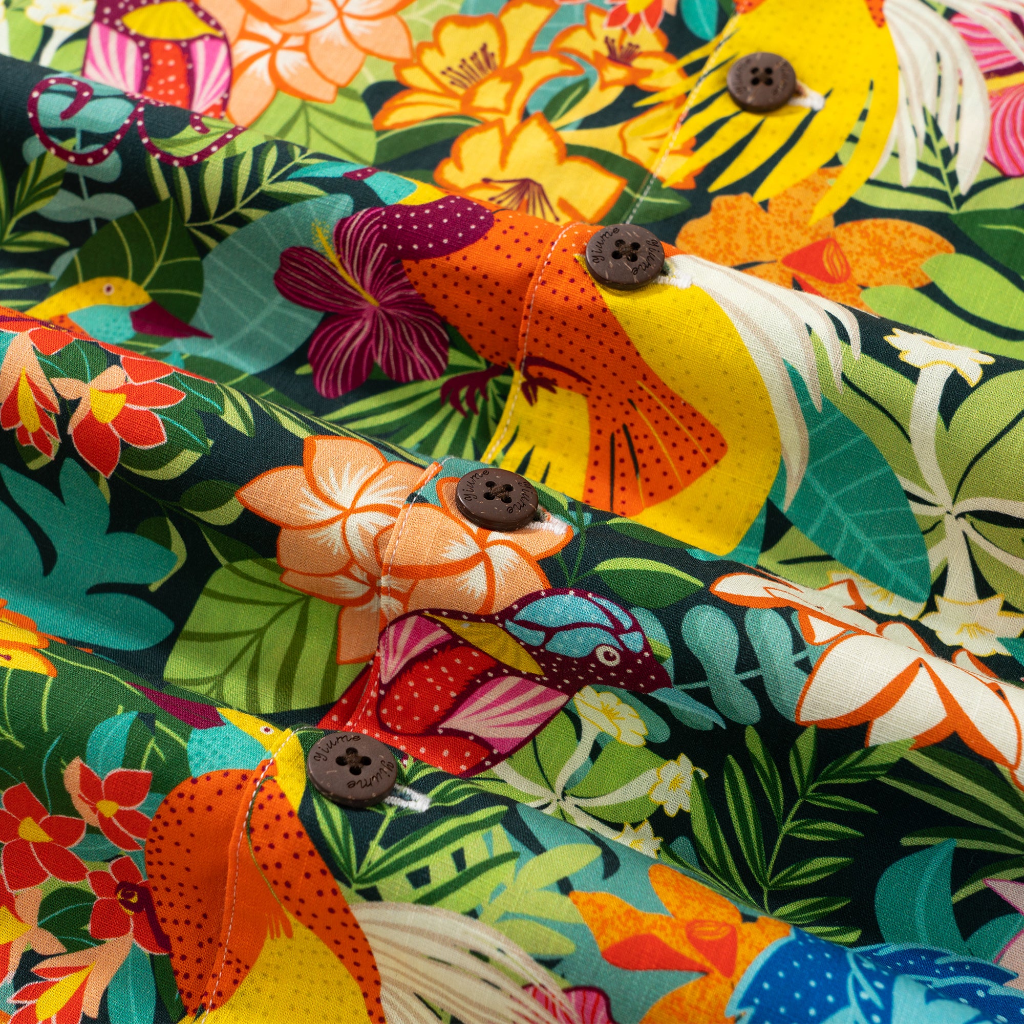 Vögel des Paradieses von Jasmine Blooms Designs 100% Baumwolle Herren Kurzarm Camp-Kragen Hemd Gelb Aloha Hawaiian