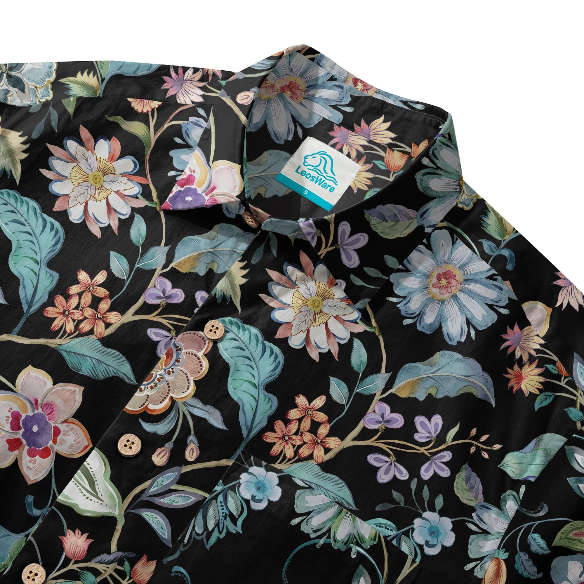 Men's Hawaiian shirt, blue aloha, tropical floral pattern