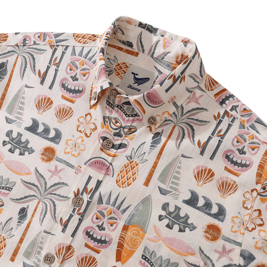 Chemise hawaïenne à manches longues pour hommes Tiki Beach par House of Haricot Chemise Aloha en coton à boutons