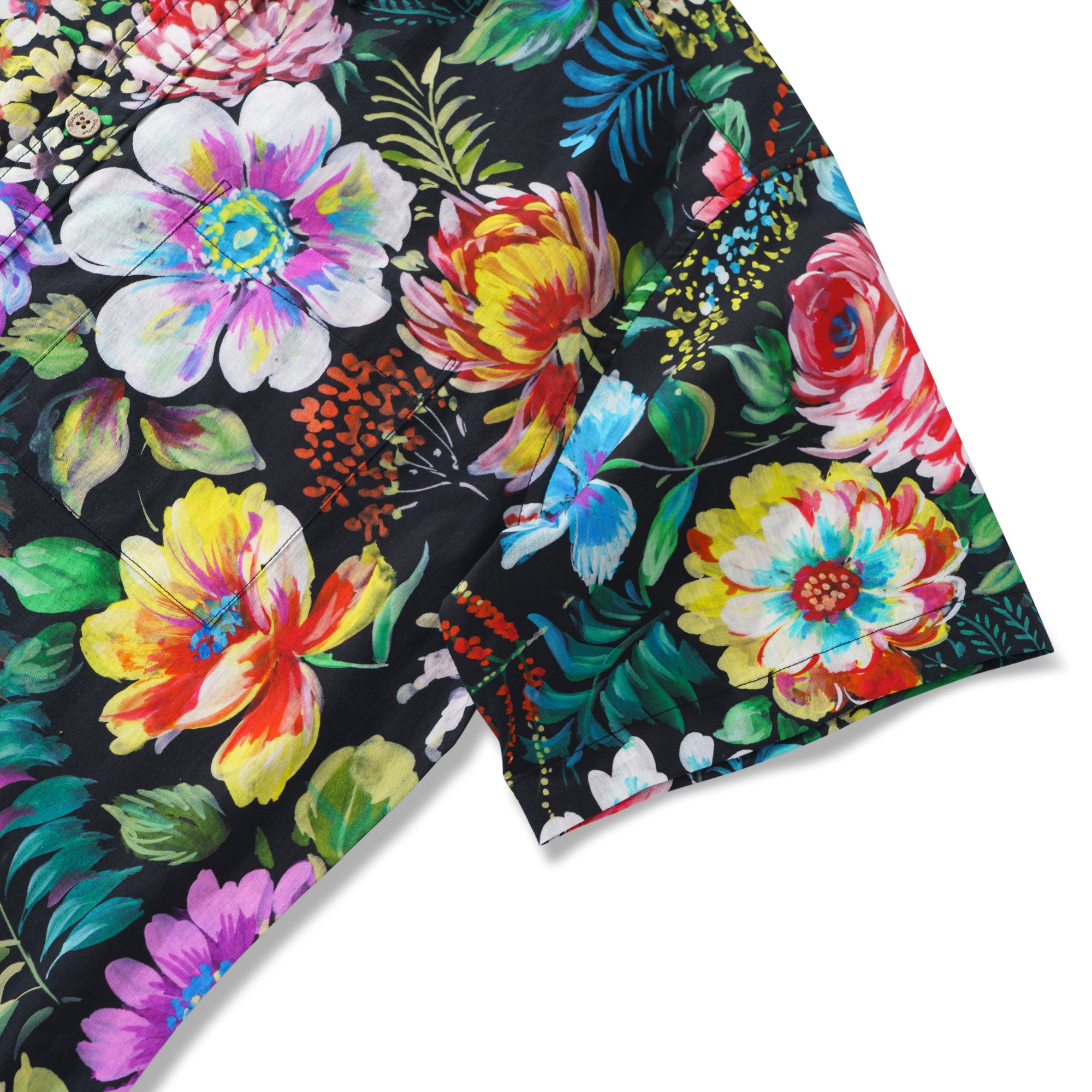 Chemise hawaïenne florale pour homme 100 % coton noire Aloha à manches courtes et à boutons