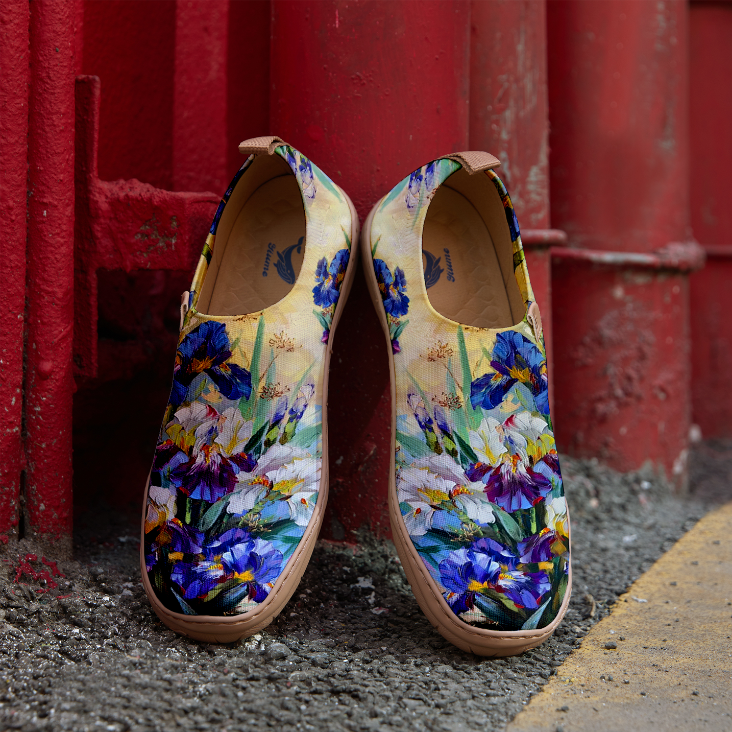 Yiume Women's Art Slip-On Shoes Comfortable Breathable Knit Casual Footwear,Iris Oil Painting Purple Purple Iris Shoes