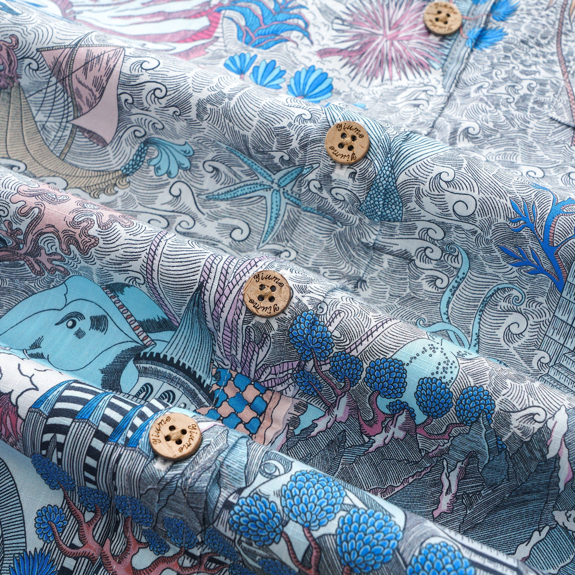 メンズアロハシャツ半袖ボタン100%コットンブルーAloha Cosmic Wonder