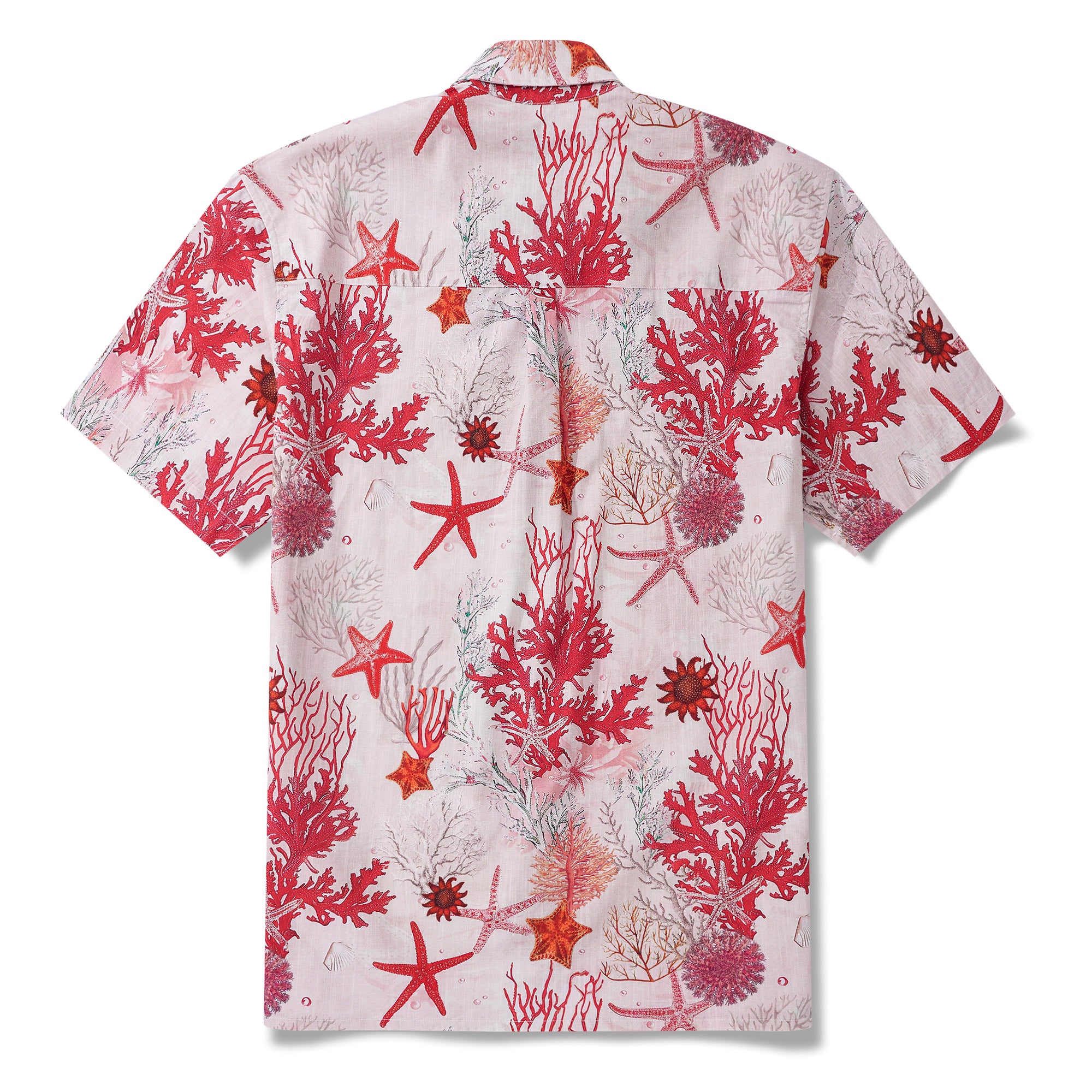 Men's Marine Life Hawaiian Shirt Short Sleeve Button-down 100% Cotton Pink Aloha Coral Reverie