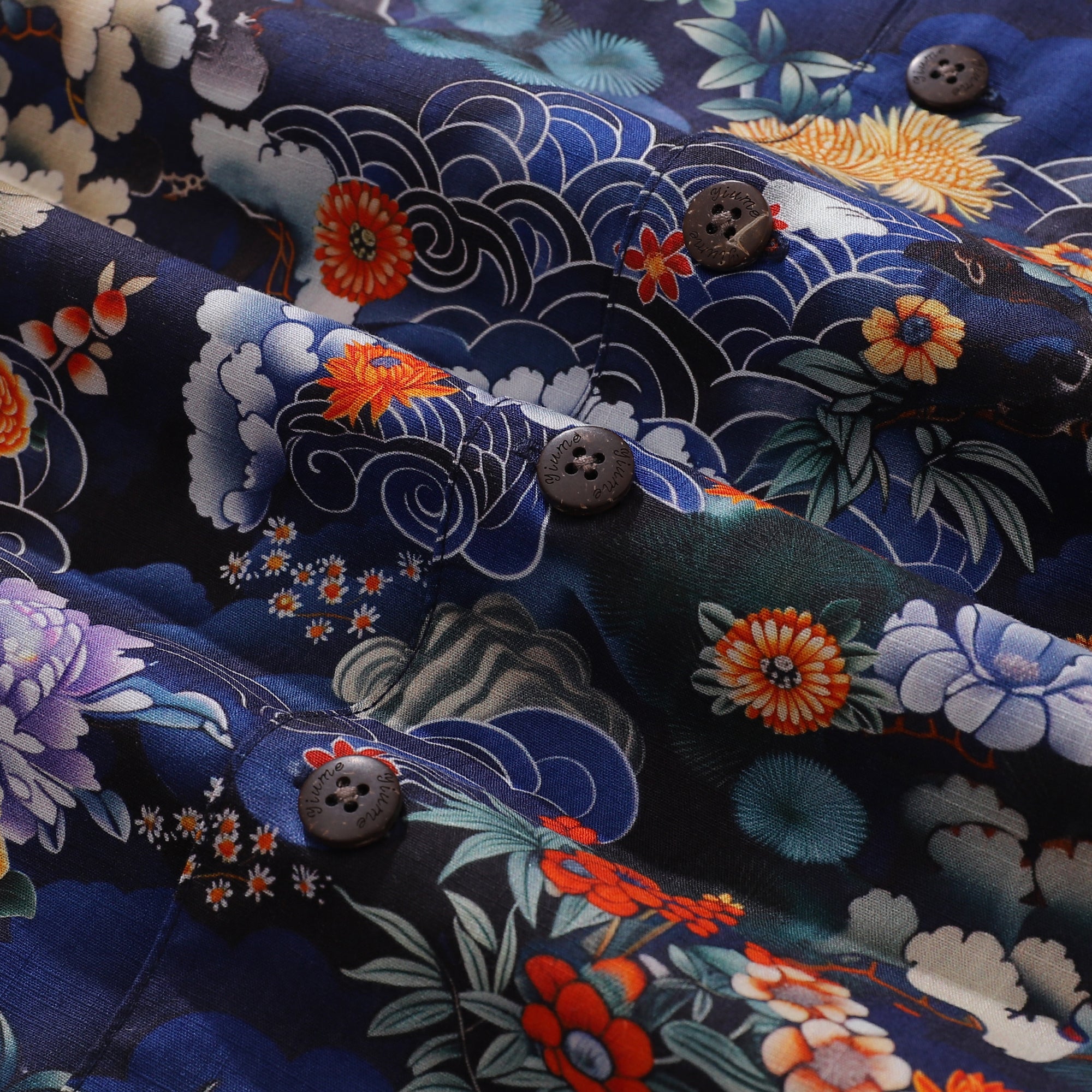 Chemise hawaïenne Ukiyo-e pour hommes, chemise à fleurs orientales, col camp, 100 % coton