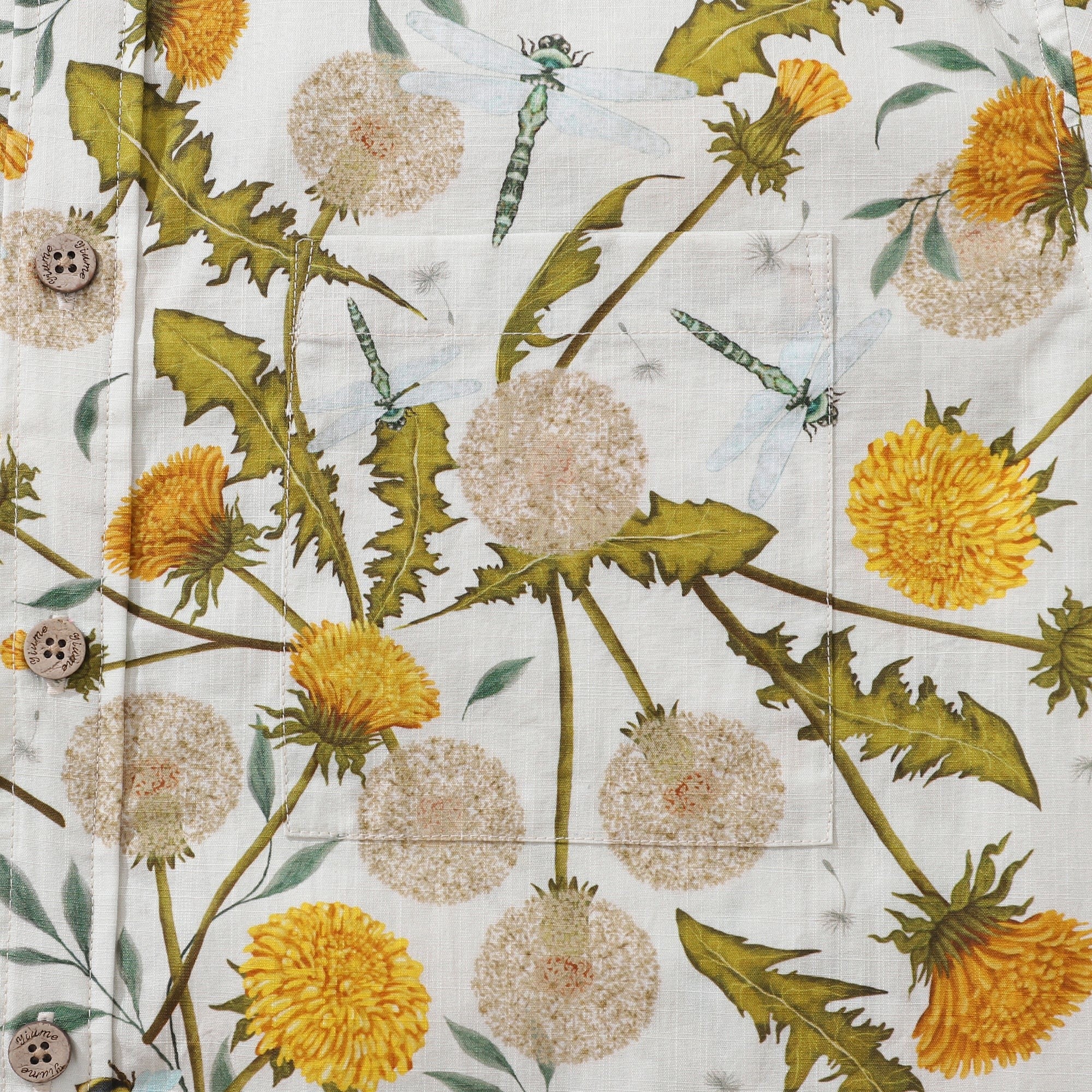 Yiume Tropical Hawaiian Shirt For Men 100% Cotton Short Sleeve Button-down Aloha Shirt Dandelions and Dragonflies Shirt