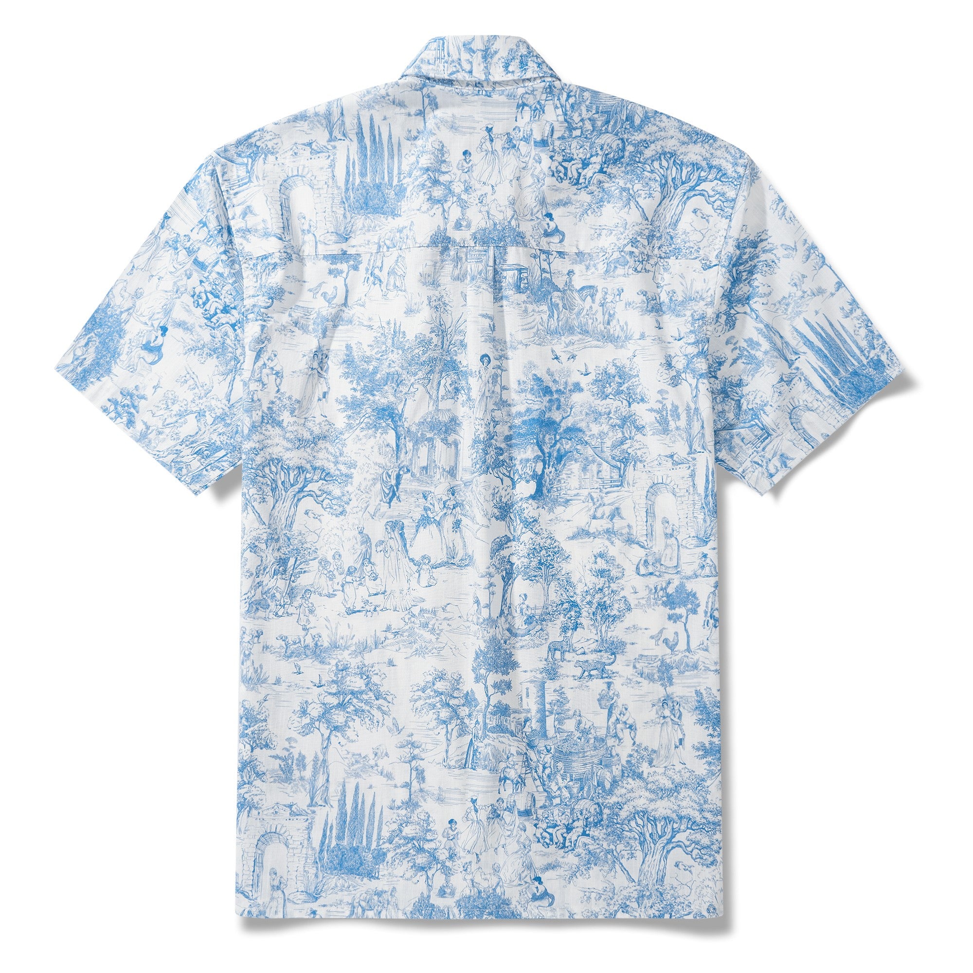 Herren Hochzeitsgasthemd-Blau Blumen 100% Baumwoll Button-Down Hawaiian Shirt