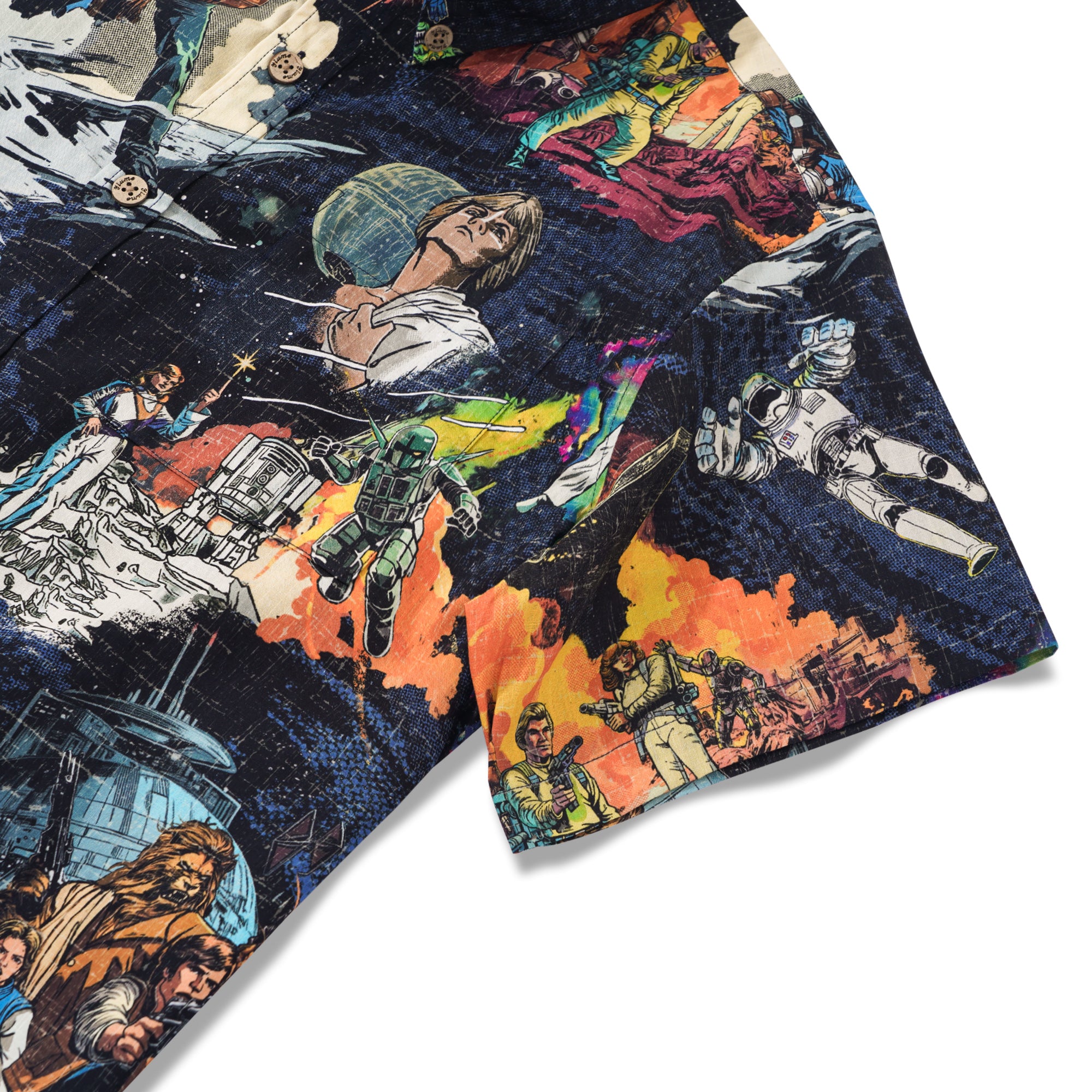 Herren Retro Hawaiian Shirt der 1930er Jahre Astronauten Shirt Kurzarm Button-Down 100% Baumwolle Blau Aloha Galaktische Quest