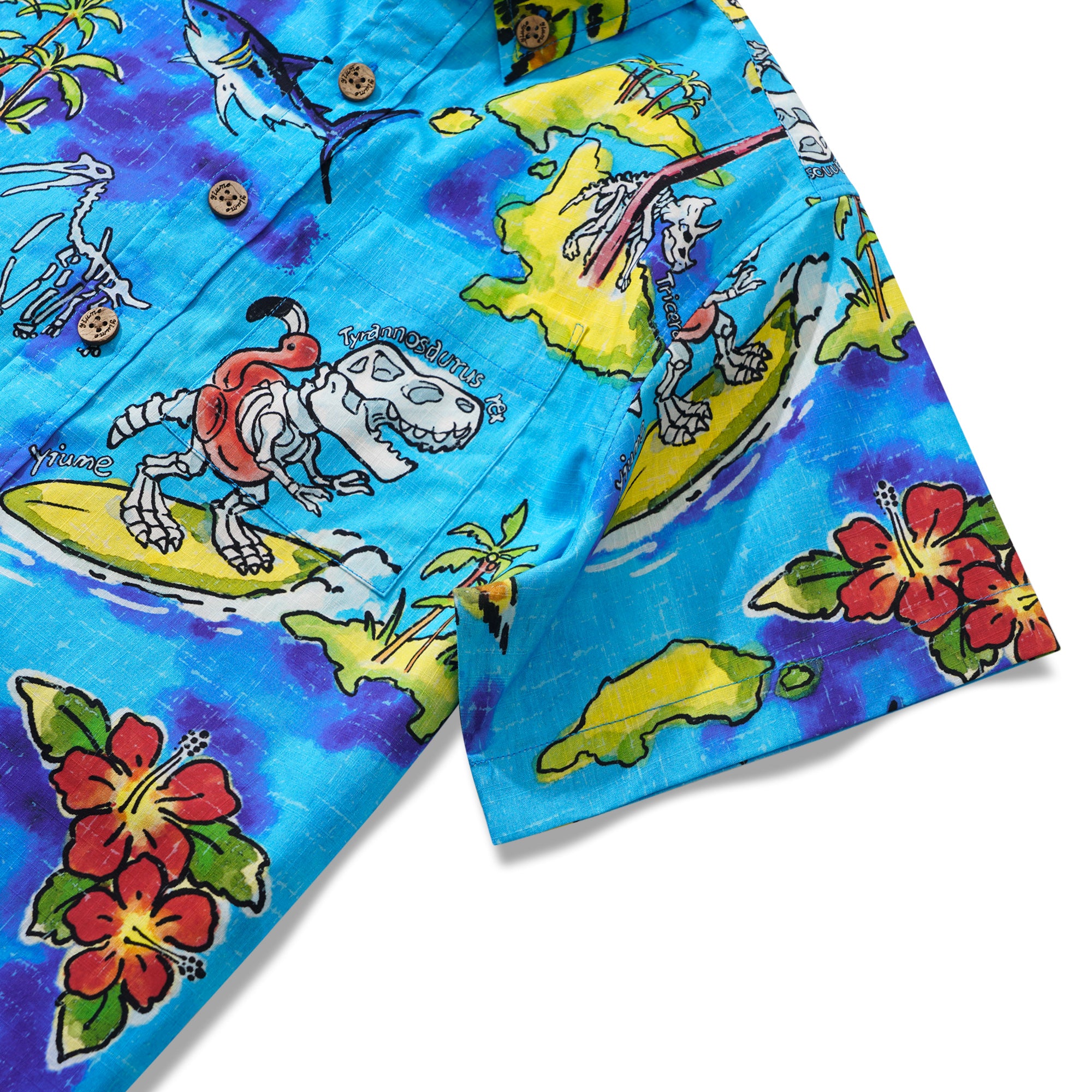 Kids' Hawaiian Shirt Short Sleeve Button-down 100% Cotton Blue Aloha Adventure Isle