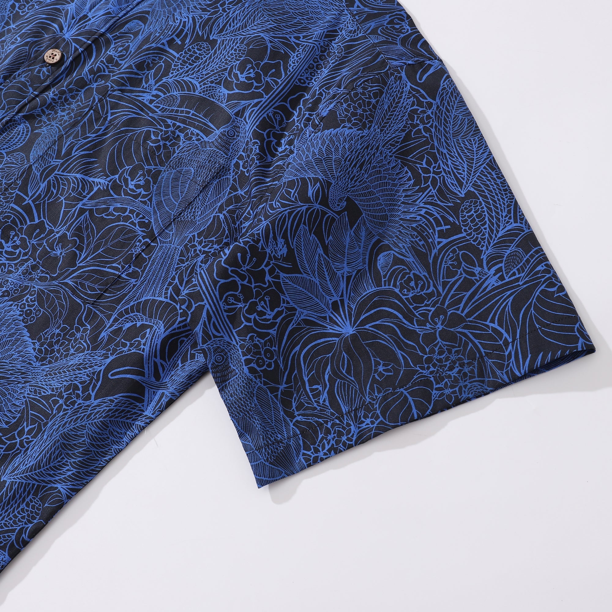 Dark Blue Tropical Hawaiian Shirt For Men Short Sleeve Button-down Shirt 100% Cotton Shirt