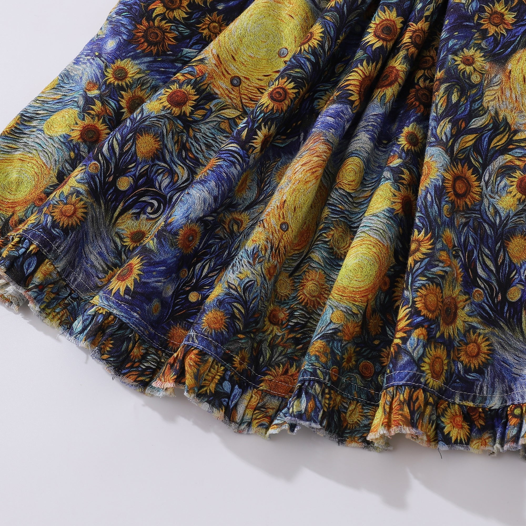 Hawaiian Dress For Women Beach Vacation Dress Van Gogh Sunflower V-Neck Dress Van Gogh Sunflower Dress