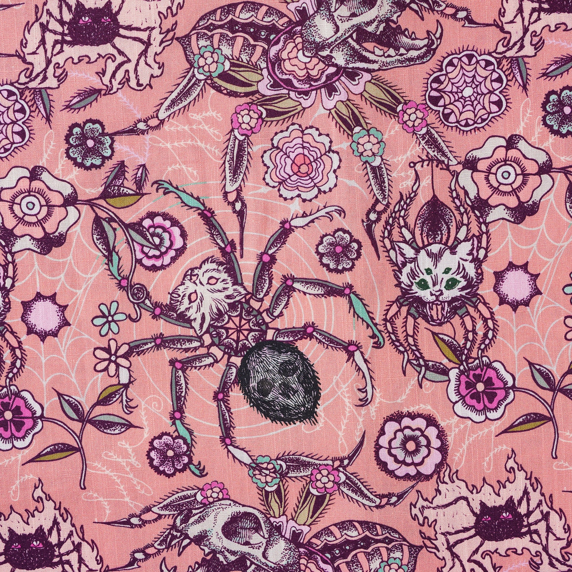 Chemise hawaïenne féminine bouton à manches courtes 100% coton Aloha Spider Cat