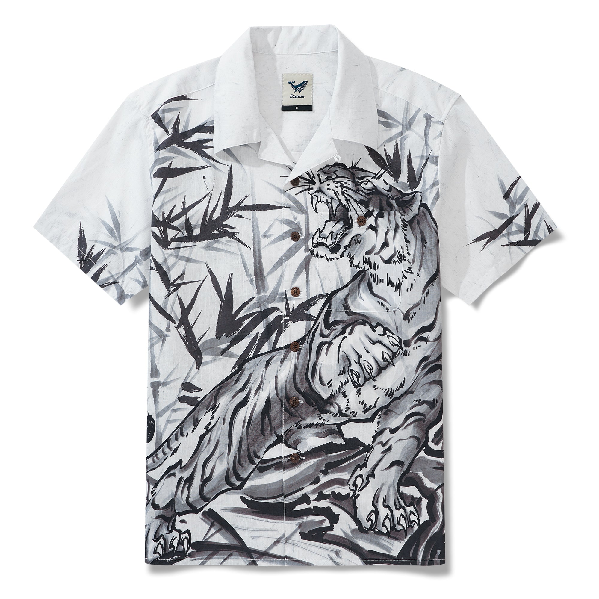 100% Cotton Bamboo Hawaiian Shirt For Men Tiger Camp Collar Shirt Tiger Roaring In The Mountains