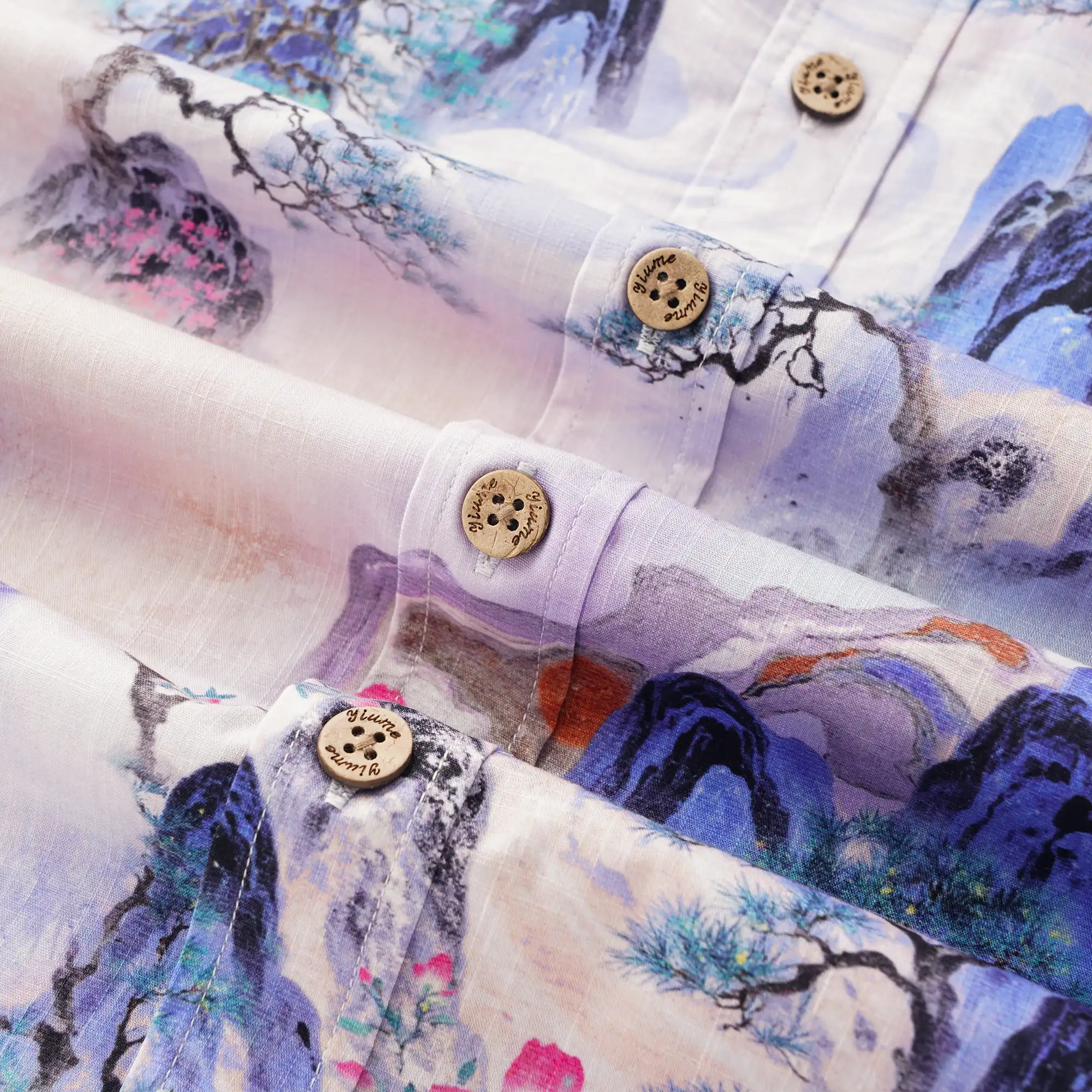 Men's Hawaiian Shirt Short Sleeve Button-down 100% Cotton Purple Aloha Purple Mountain Retreat