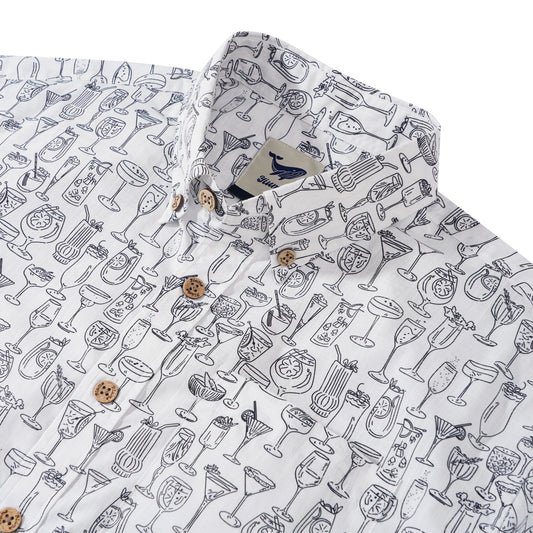 Herren-Hawaiian-Hemd Kurzärmel Button Down 100% Baumwoll weiße Aloha sanfte Summe