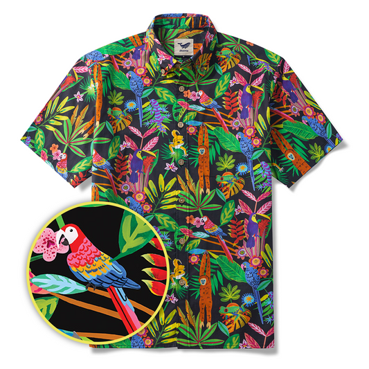 Jungle By Emma Jayne 100% Cotton Men's Short Sleeve Button-down Shirt Aloha Hawaiian
