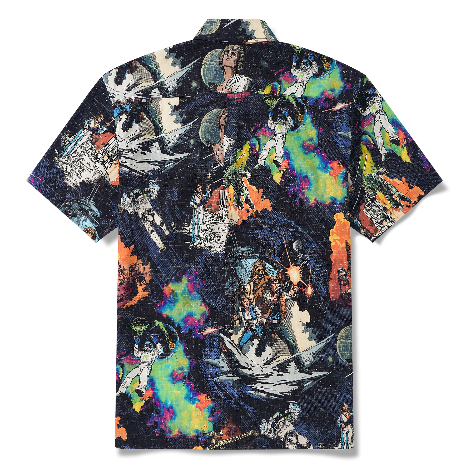 Herren Retro Hawaiian Shirt der 1930er Jahre Astronauten Shirt Kurzarm Button-Down 100% Baumwolle Blau Aloha Galaktische Quest