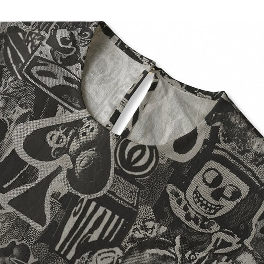 Poker Skull blouse with street art style, elbow sleeves