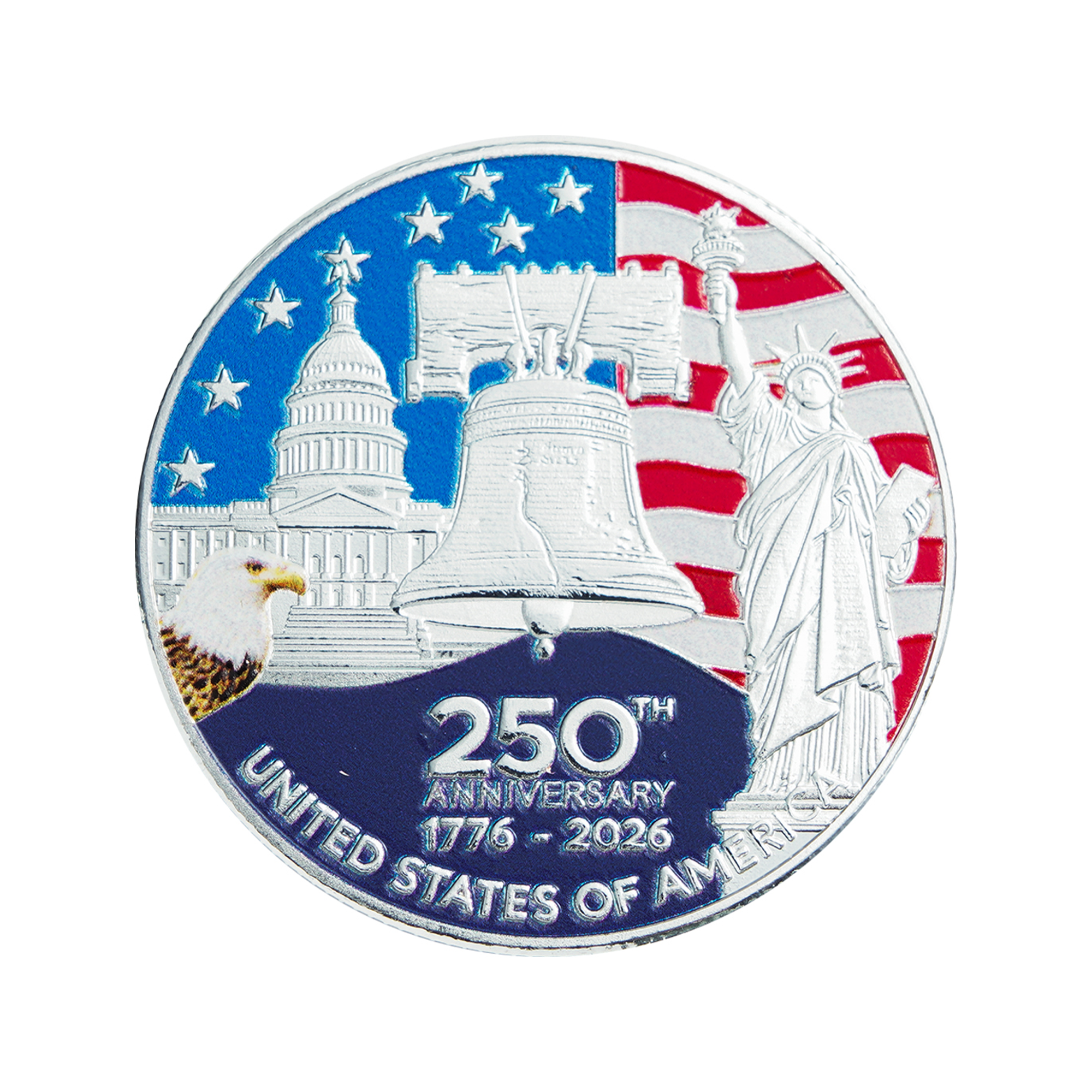 Close-up of America 250th Anniversary coin details